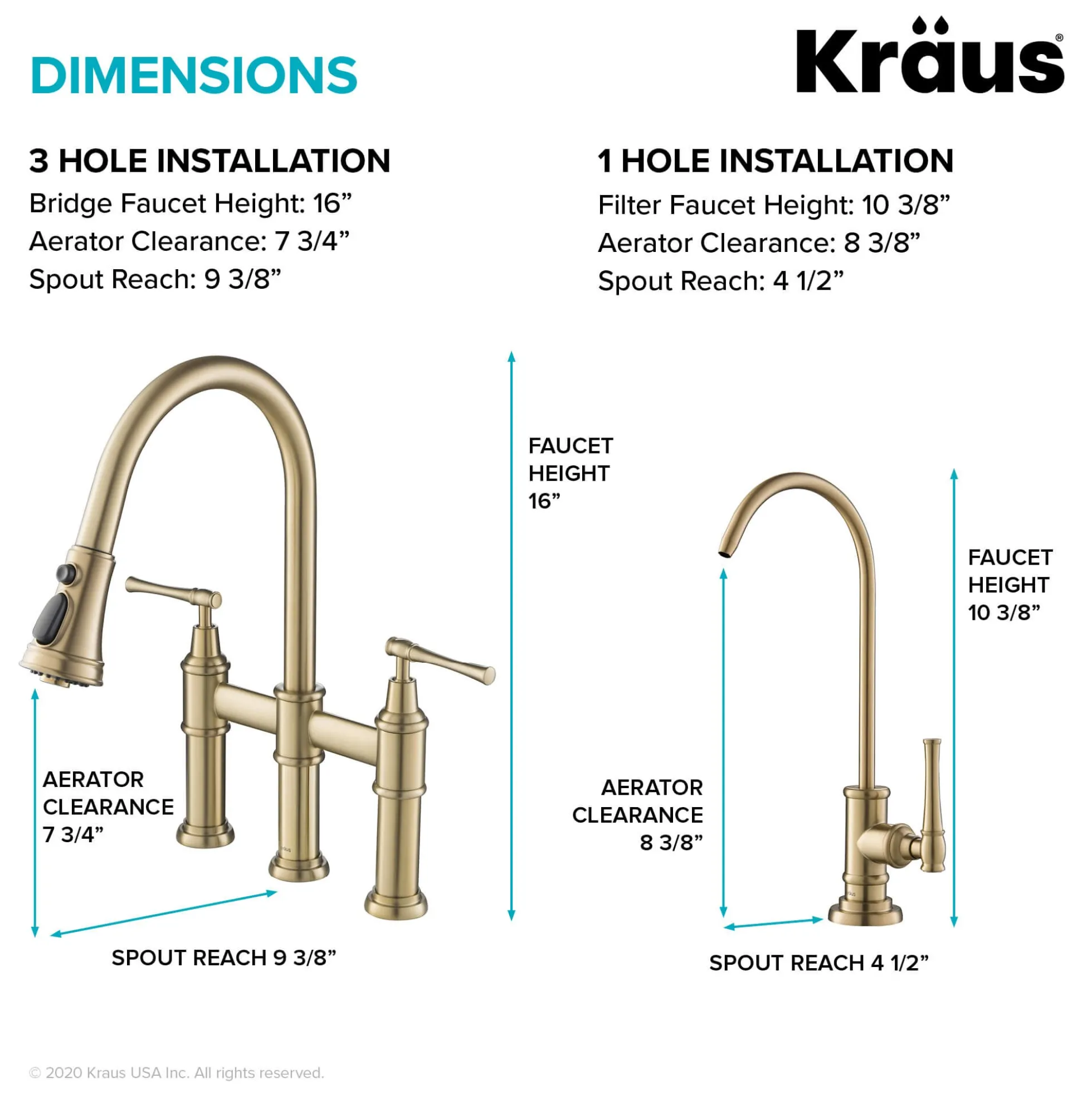 Transitional Bridge Kitchen Faucet and Water Filter Faucet Combo in Brushed Gold