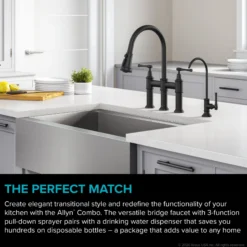 Transitional Bridge Kitchen Faucet and Water Filter Faucet Combo in Matte Black