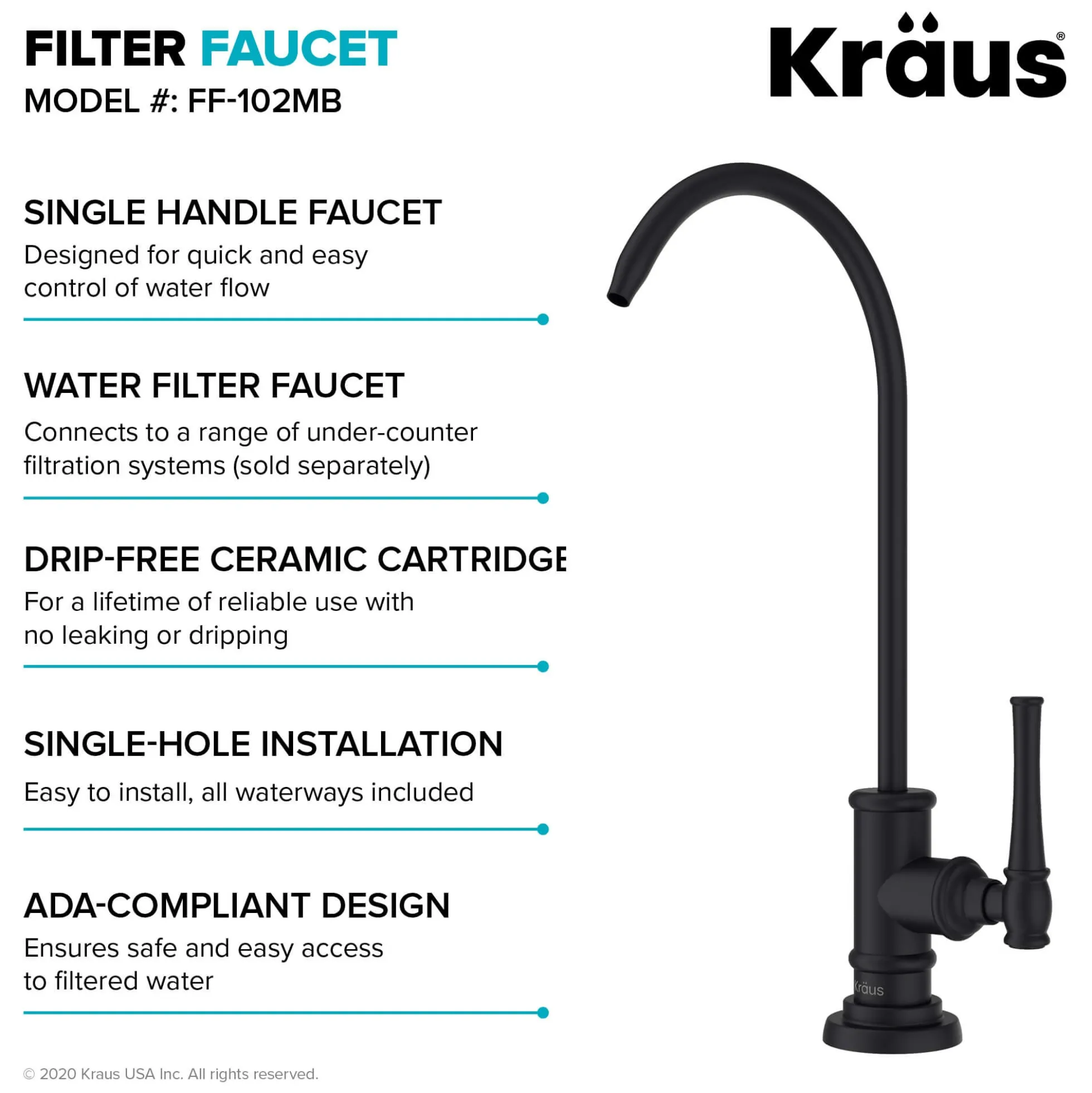Transitional Bridge Kitchen Faucet and Water Filter Faucet Combo in Matte Black