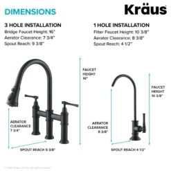 Transitional Bridge Kitchen Faucet and Water Filter Faucet Combo in Matte Black