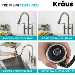 Transitional Bridge Kitchen Faucet and Water Filter Faucet Combo in Matte Black