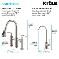 Transitional Bridge Kitchen Faucet and Water Filter Faucet Combo in Spot Free Stainless Steel