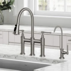 Transitional Bridge Kitchen Faucet and Water Filter Faucet Combo in Spot Free Stainless Steel