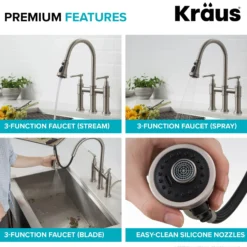 Transitional Bridge Kitchen Faucet with Pull-Down Sprayhead in Brushed Gold
