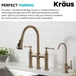 Transitional Bridge Kitchen Faucet with Pull-Down Sprayhead in Brushed Gold