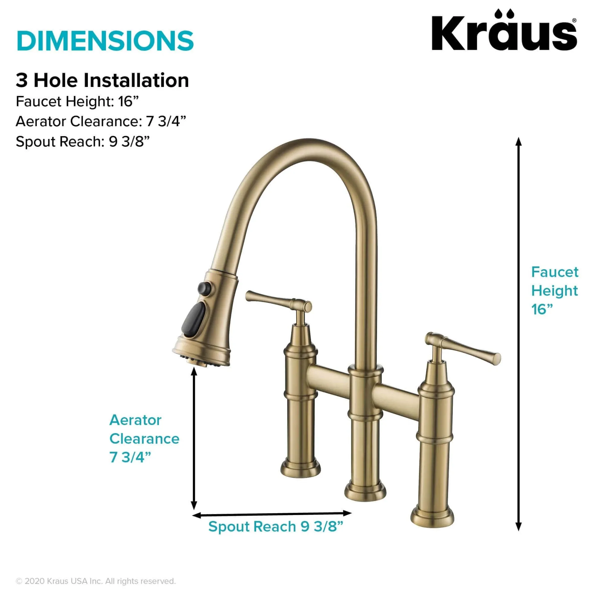 Transitional Bridge Kitchen Faucet with Pull-Down Sprayhead in Brushed Gold