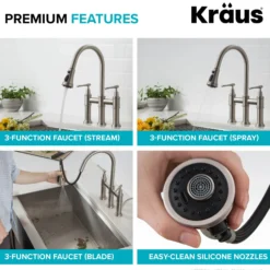 Transitional Bridge Kitchen Faucet with Pull-Down Sprayhead in Matte Black