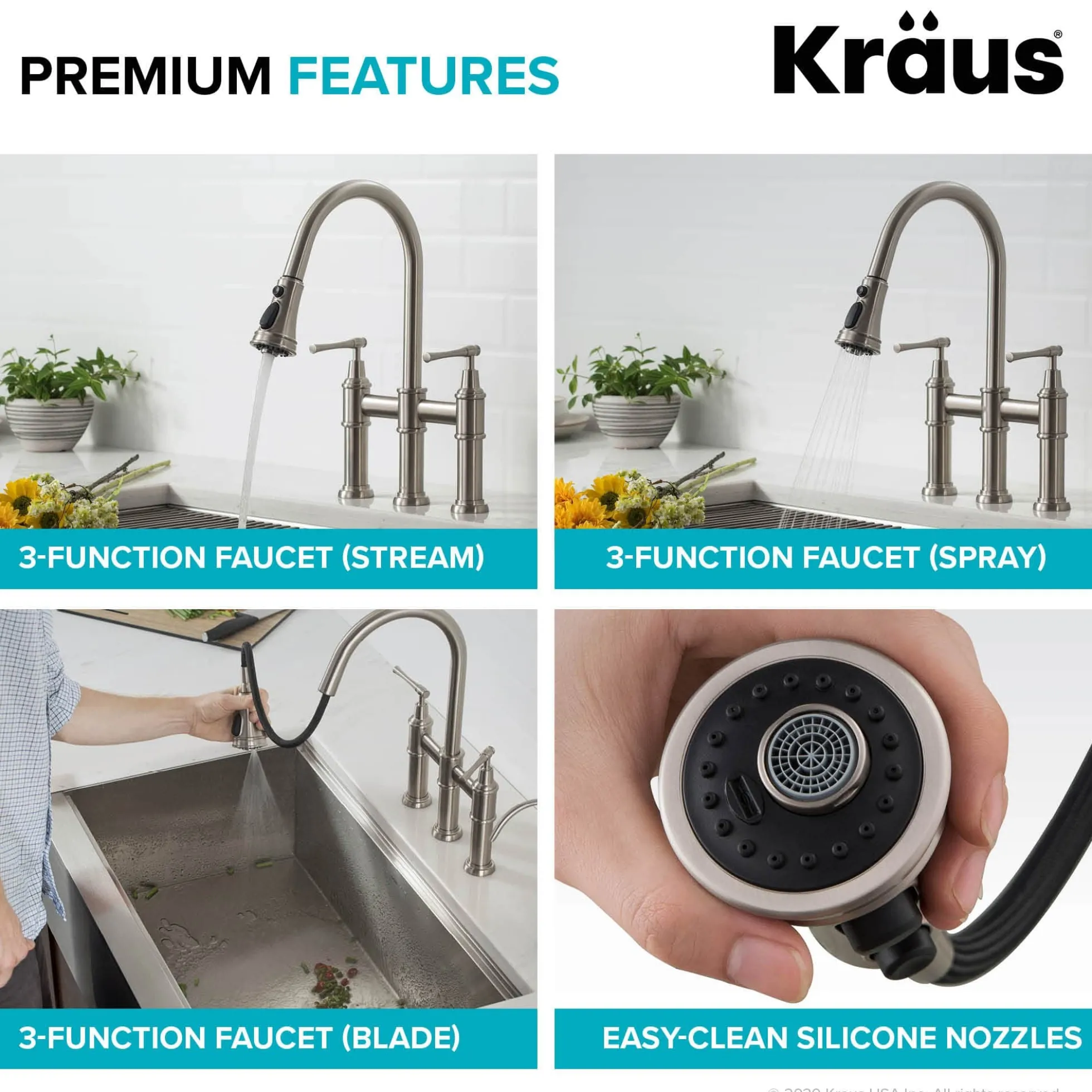 Transitional Bridge Kitchen Faucet with Pull-Down Sprayhead in Matte Black