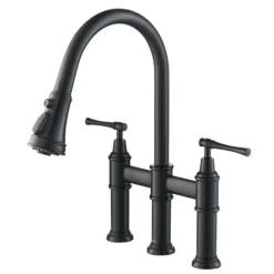 Transitional Bridge Kitchen Faucet with Pull-Down Sprayhead in Matte Black