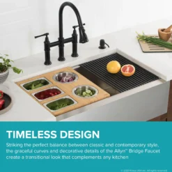 Transitional Bridge Kitchen Faucet with Pull-Down Sprayhead in Matte Black