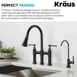 Transitional Bridge Kitchen Faucet with Pull-Down Sprayhead in Matte Black