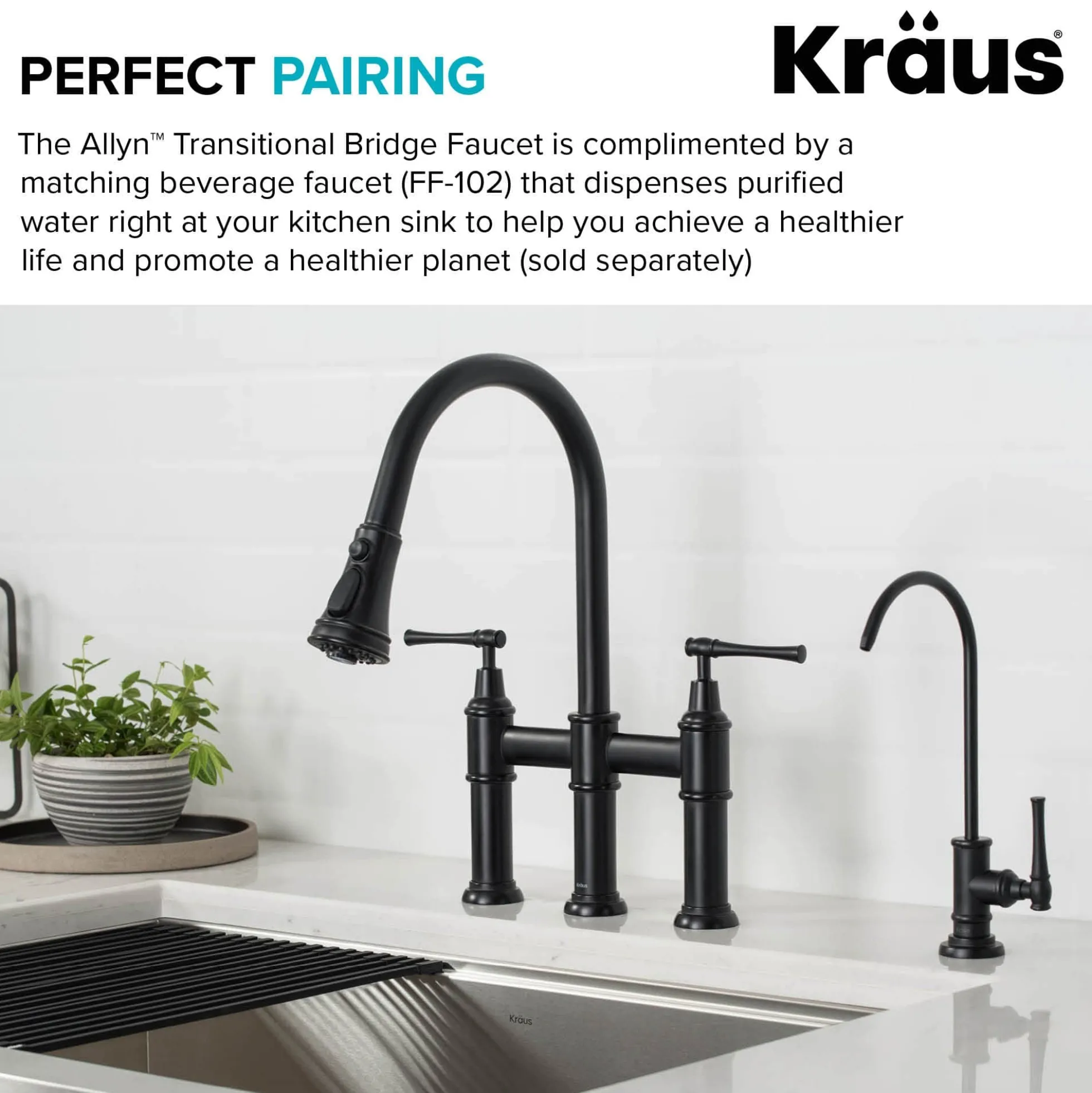 Transitional Bridge Kitchen Faucet with Pull-Down Sprayhead in Matte Black