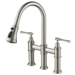 Transitional Bridge Kitchen Faucet with Pull-Down Sprayhead in Spot Free Stainless Steel