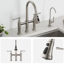 Transitional Bridge Kitchen Faucet with Pull-Down Sprayhead in Spot Free Stainless Steel