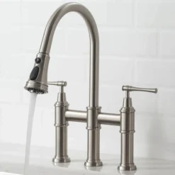 Transitional Bridge Kitchen Faucet with Pull-Down Sprayhead in Spot Free Stainless Steel