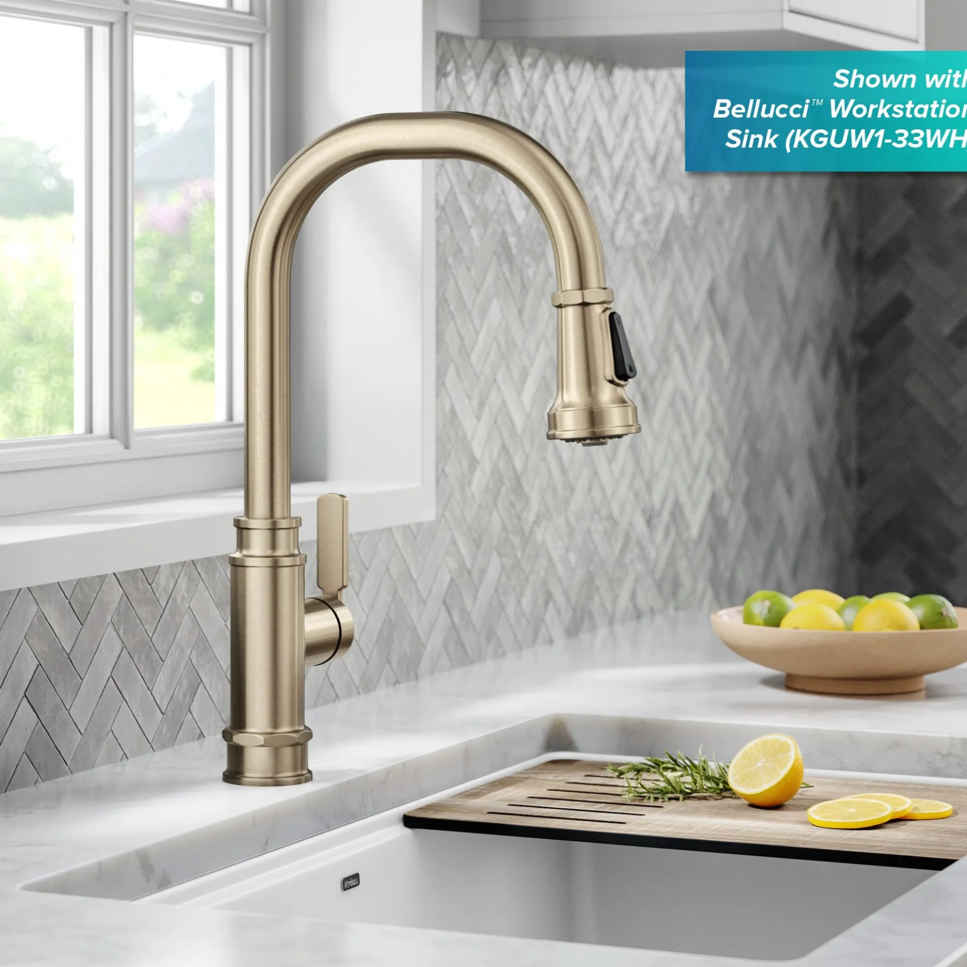 Transitional Industrial Pull-Down Single Handle Kitchen Faucet in Spot-Free Antique Champagne Bronze