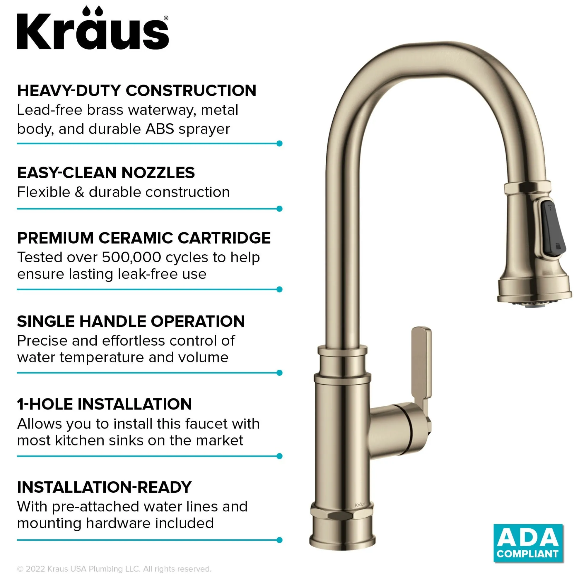 Transitional Industrial Pull-Down Single Handle Kitchen Faucet in Spot-Free Antique Champagne Bronze