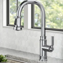 Transitional Industrial Pull-Down Single Handle Kitchen Faucet in Chrome