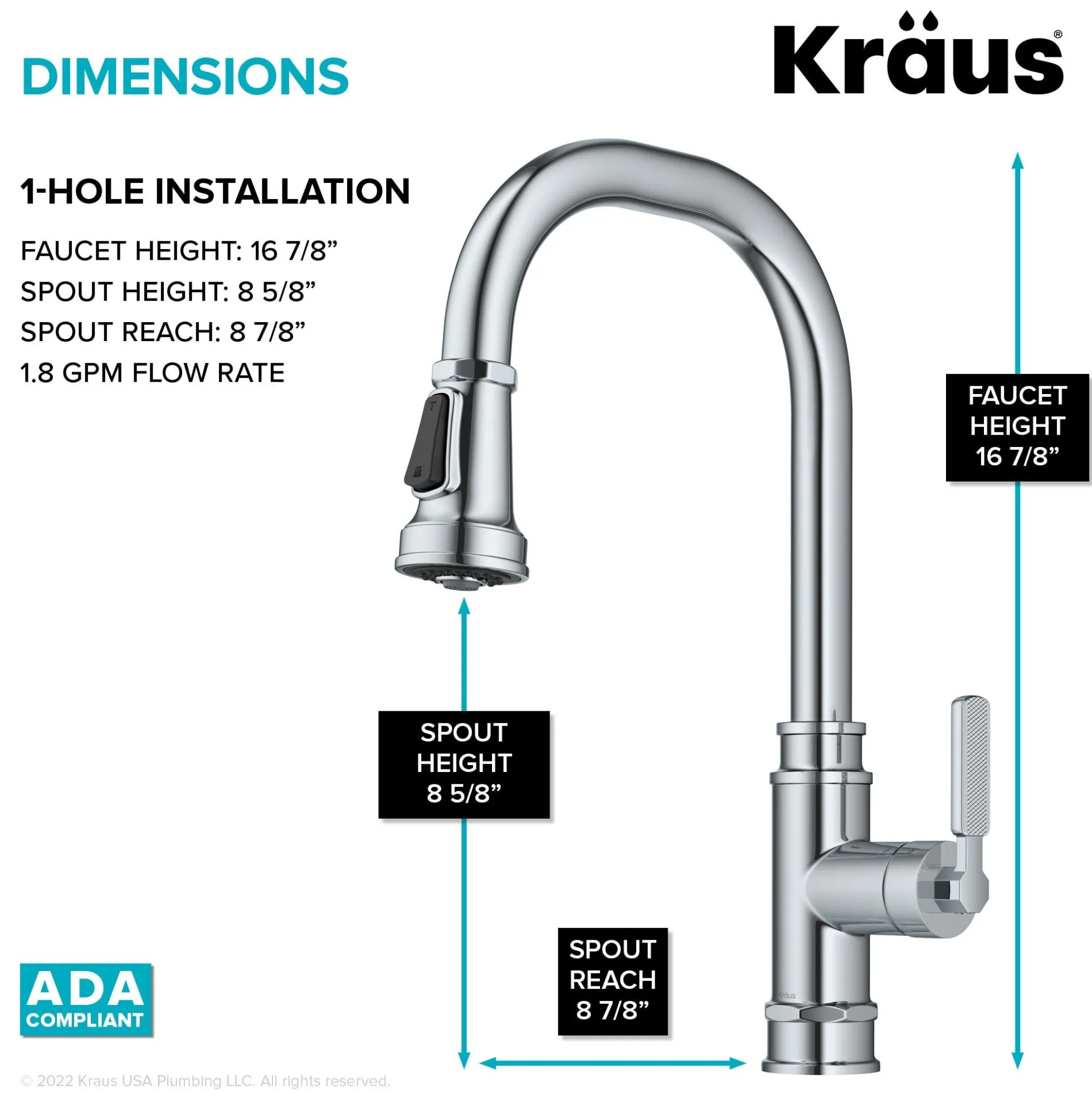 Transitional Industrial Pull-Down Single Handle Kitchen Faucet in Chrome