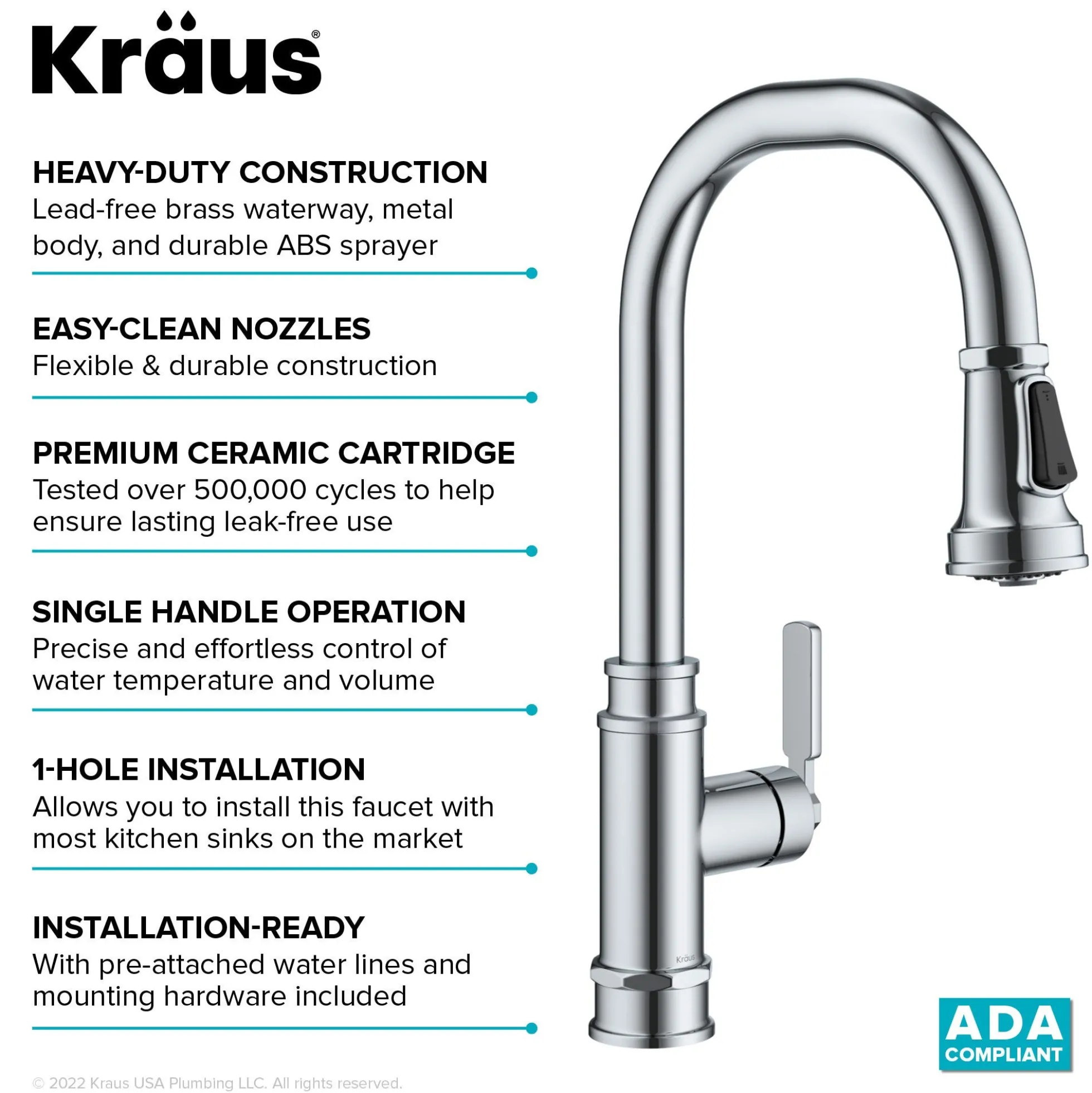 Transitional Industrial Pull-Down Single Handle Kitchen Faucet in Chrome