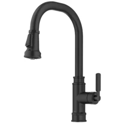 Transitional Industrial Pull-Down Single Handle Kitchen Faucet in Matte Black