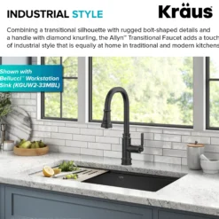 Transitional Industrial Pull-Down Single Handle Kitchen Faucet in Matte Black