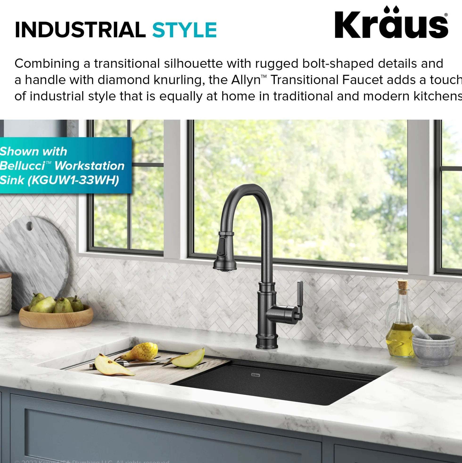 Transitional Industrial Pull-Down Single Handle Kitchen Faucet in Spot-Free Black Stainless Steel
