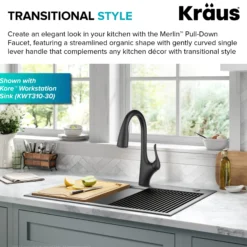 Transitional Single Handle Pull-Down Kitchen Faucet in Matte Black