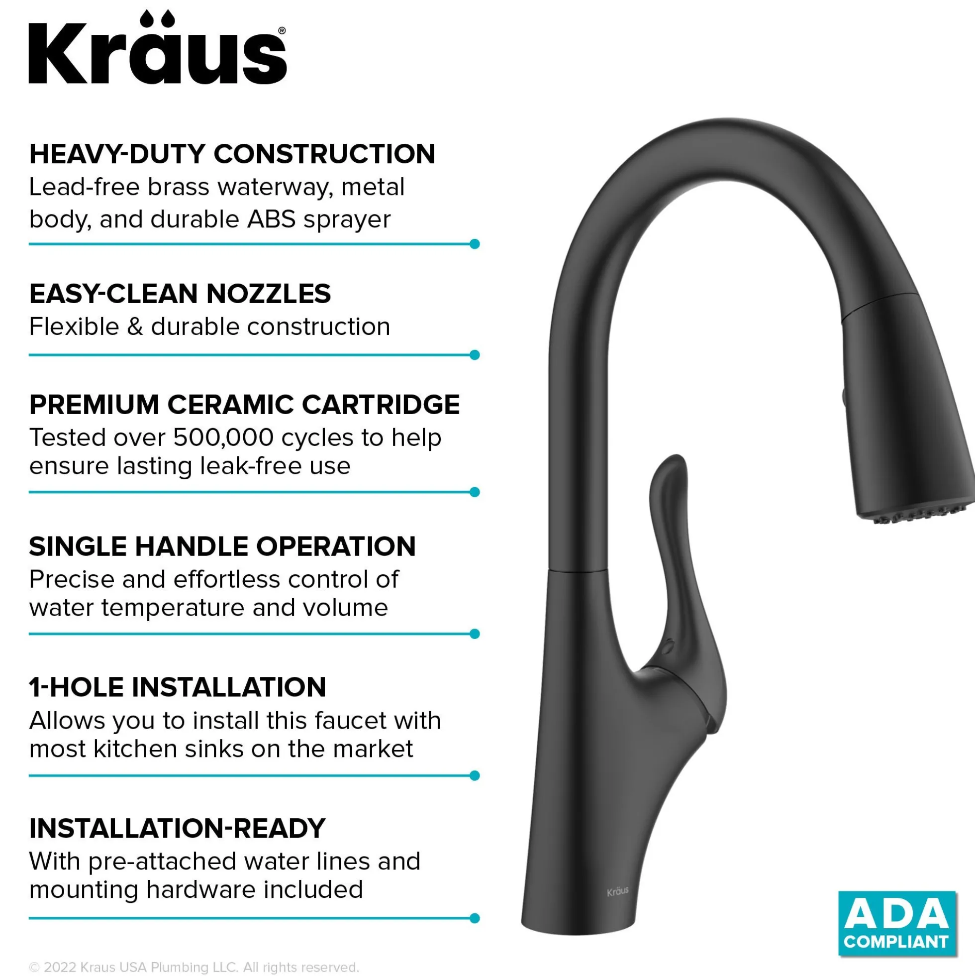 Transitional Single Handle Pull-Down Kitchen Faucet in Matte Black