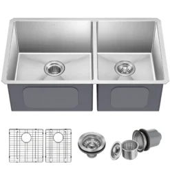 33" Undermount 60/40 Double Bowl 16 Gauge Stainless Steel Kitchen Sink