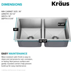 33” Undermount Double Bowl 18-Gauge Stainless Steel Kitchen Sink
