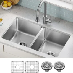 33” Undermount Double Bowl 18-Gauge Stainless Steel Kitchen Sink