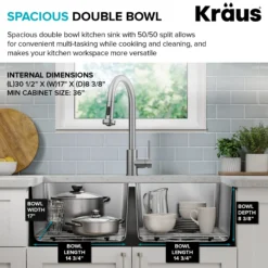 33” Undermount Double Bowl 18-Gauge Stainless Steel Kitchen Sink