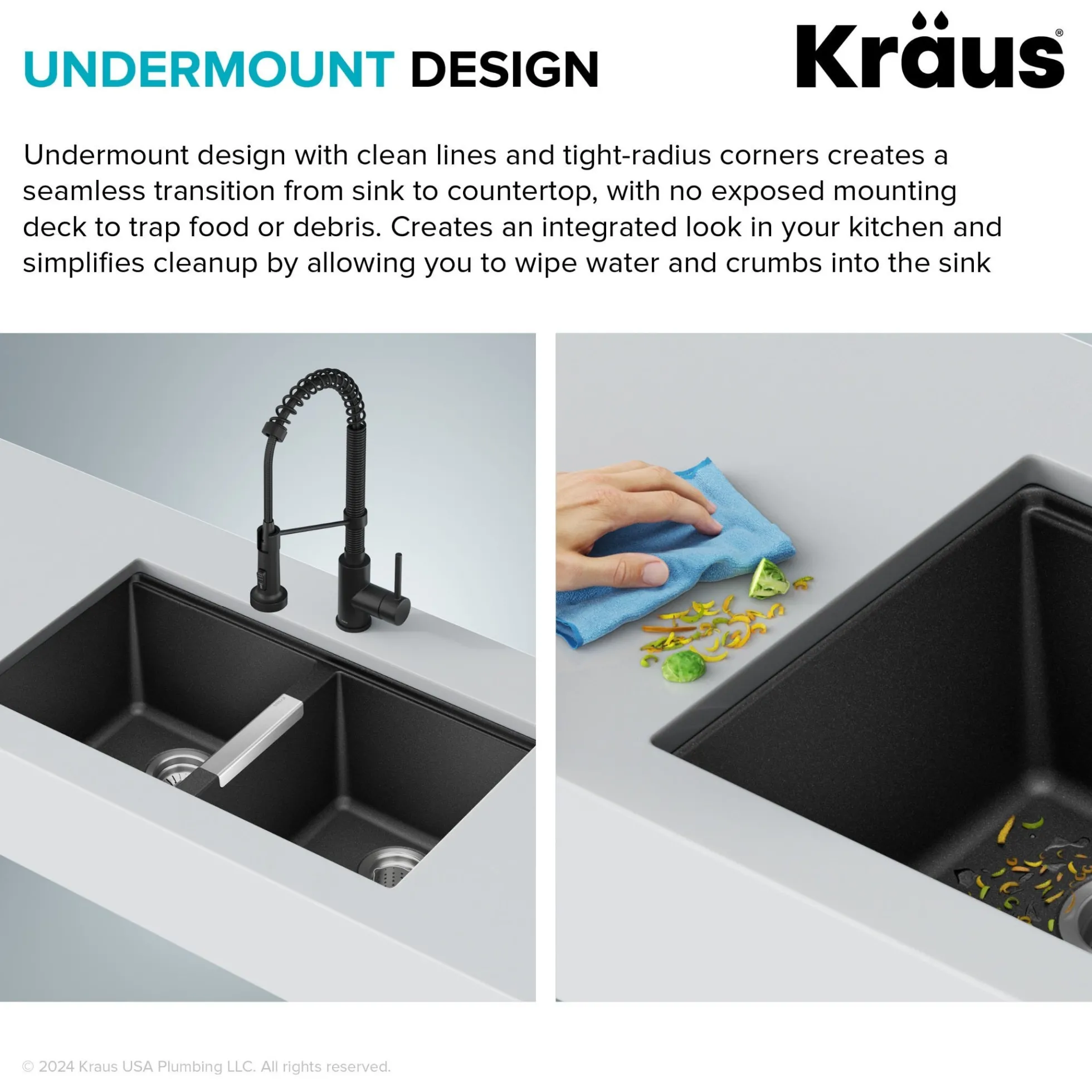 33” Undermount 50/50 Double Bowl Granite Kitchen Sink in Black Onyx