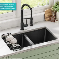 33” Undermount 50/50 Double Bowl Granite Kitchen Sink in Black Onyx
