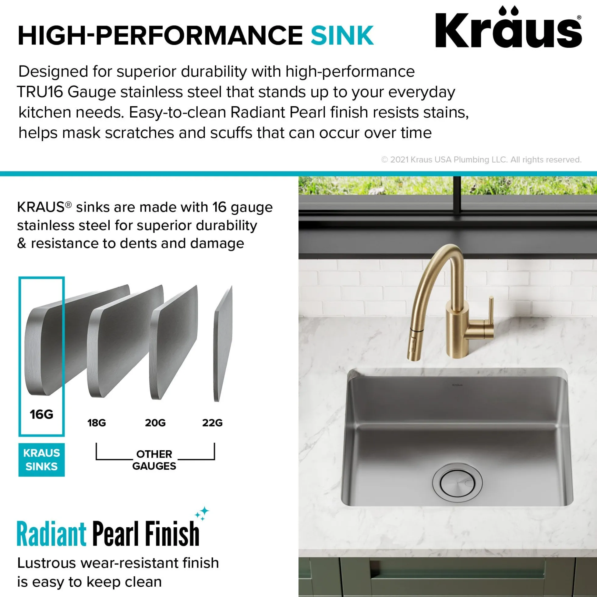 21" Undermount 16 Gauge Stainless Steel Single Bowl Kitchen Sink