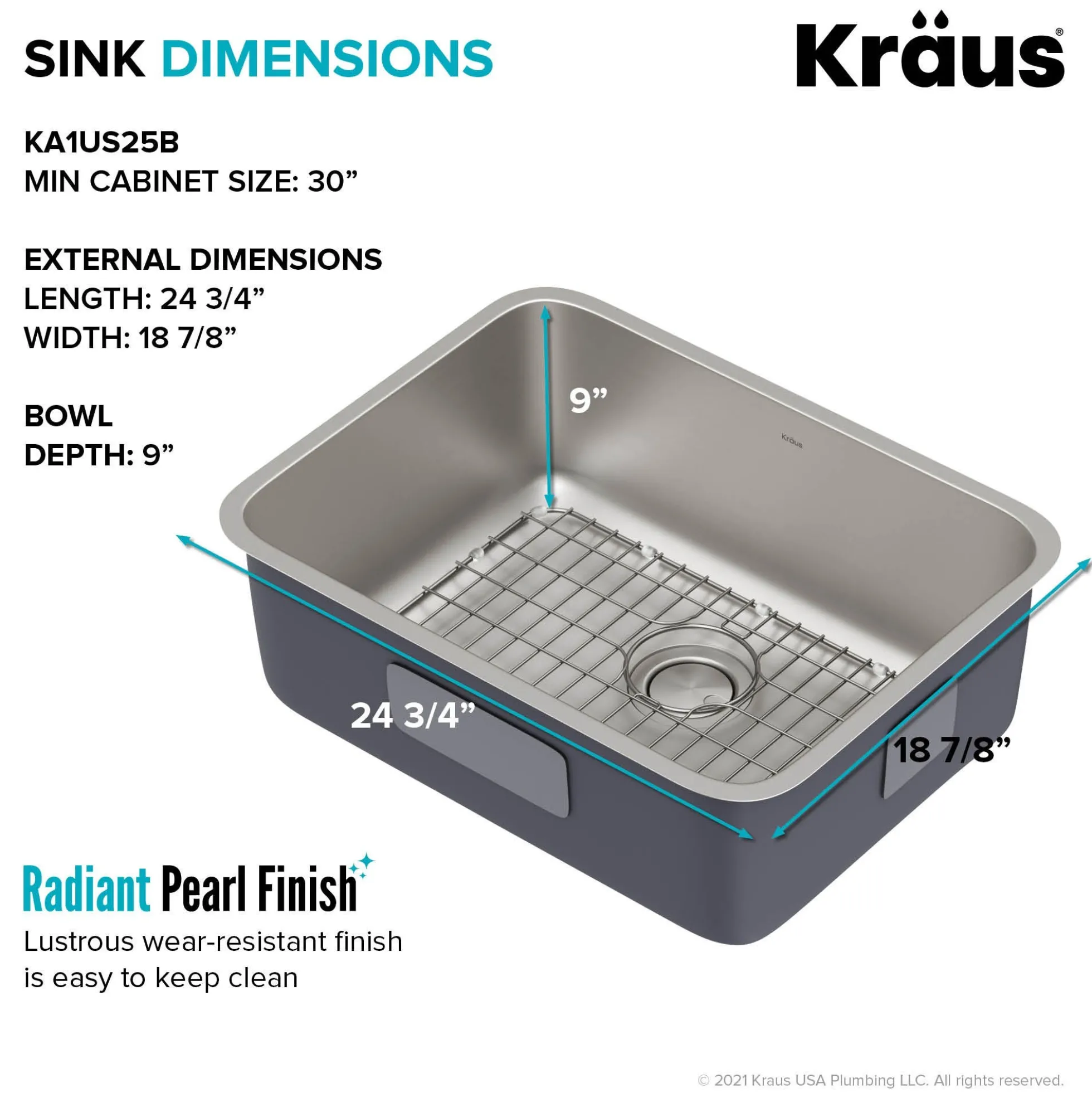 25" Undermount 16 Gauge Stainless Steel Single Bowl Kitchen Sink