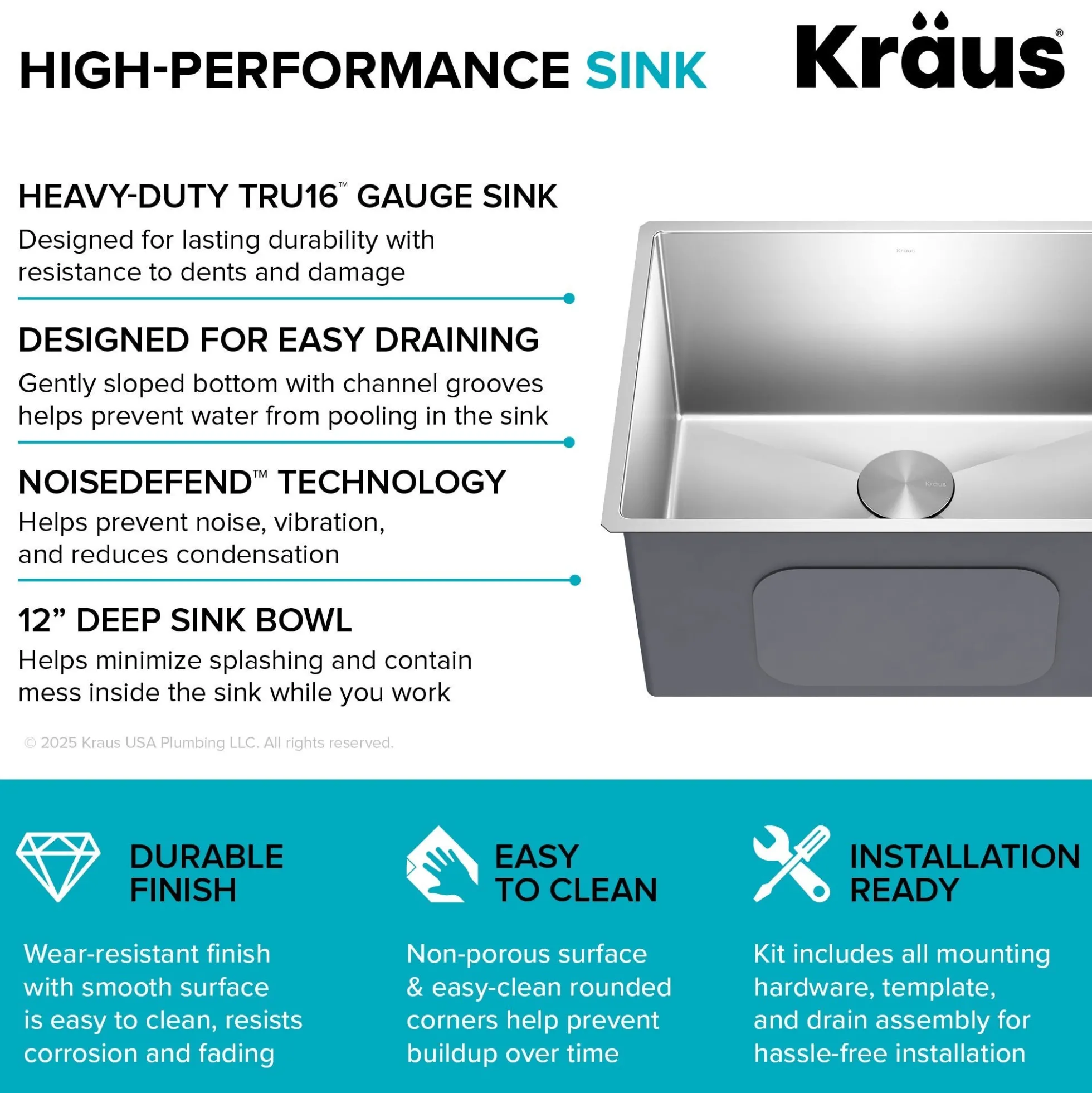 24" Undermount 16 Gauge Stainless Steel Single Bowl Laundry Utility Sink