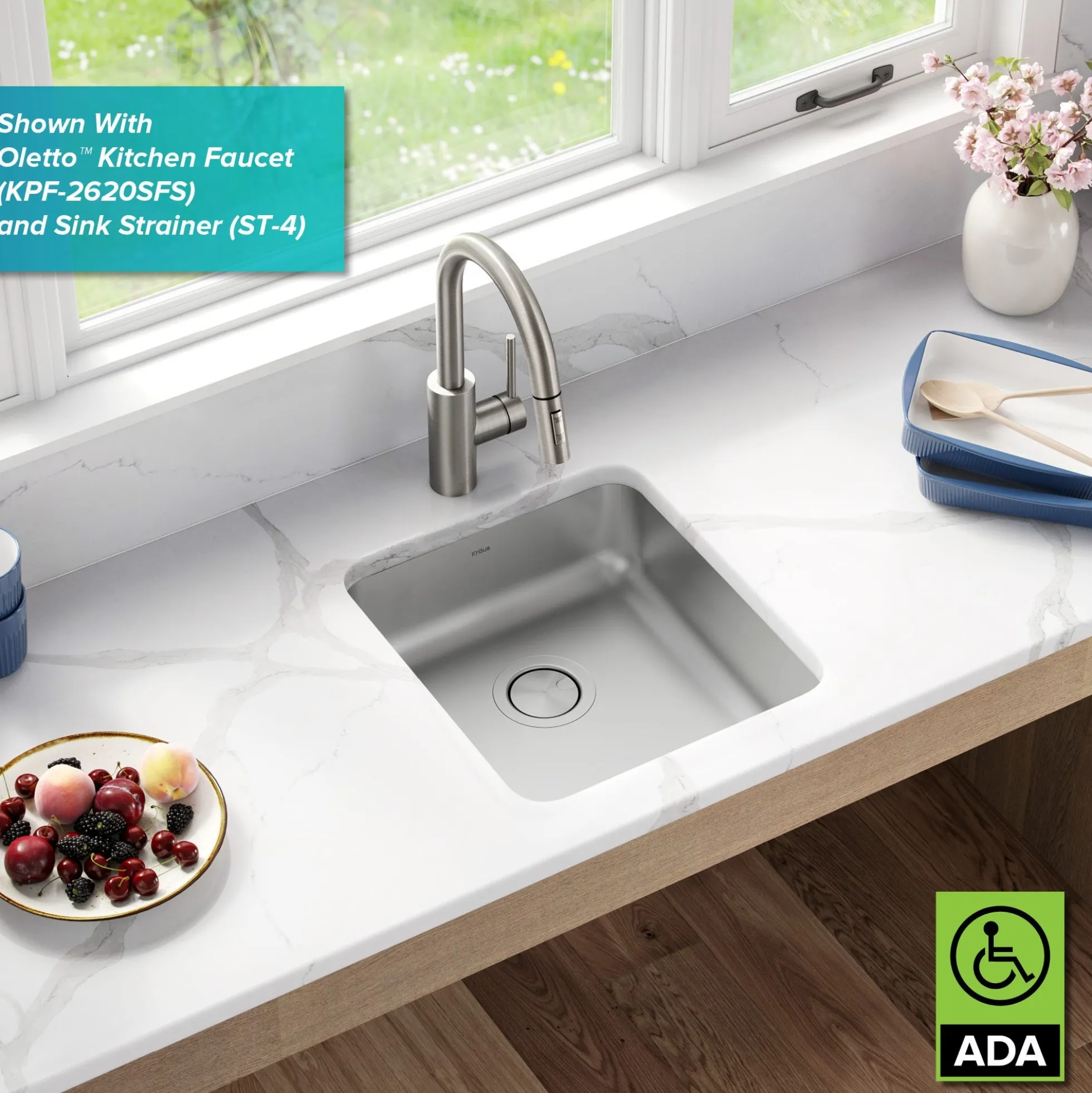 17" Undermount 16 Gauge Stainless Steel Single Bowl ADA Kitchen Sink