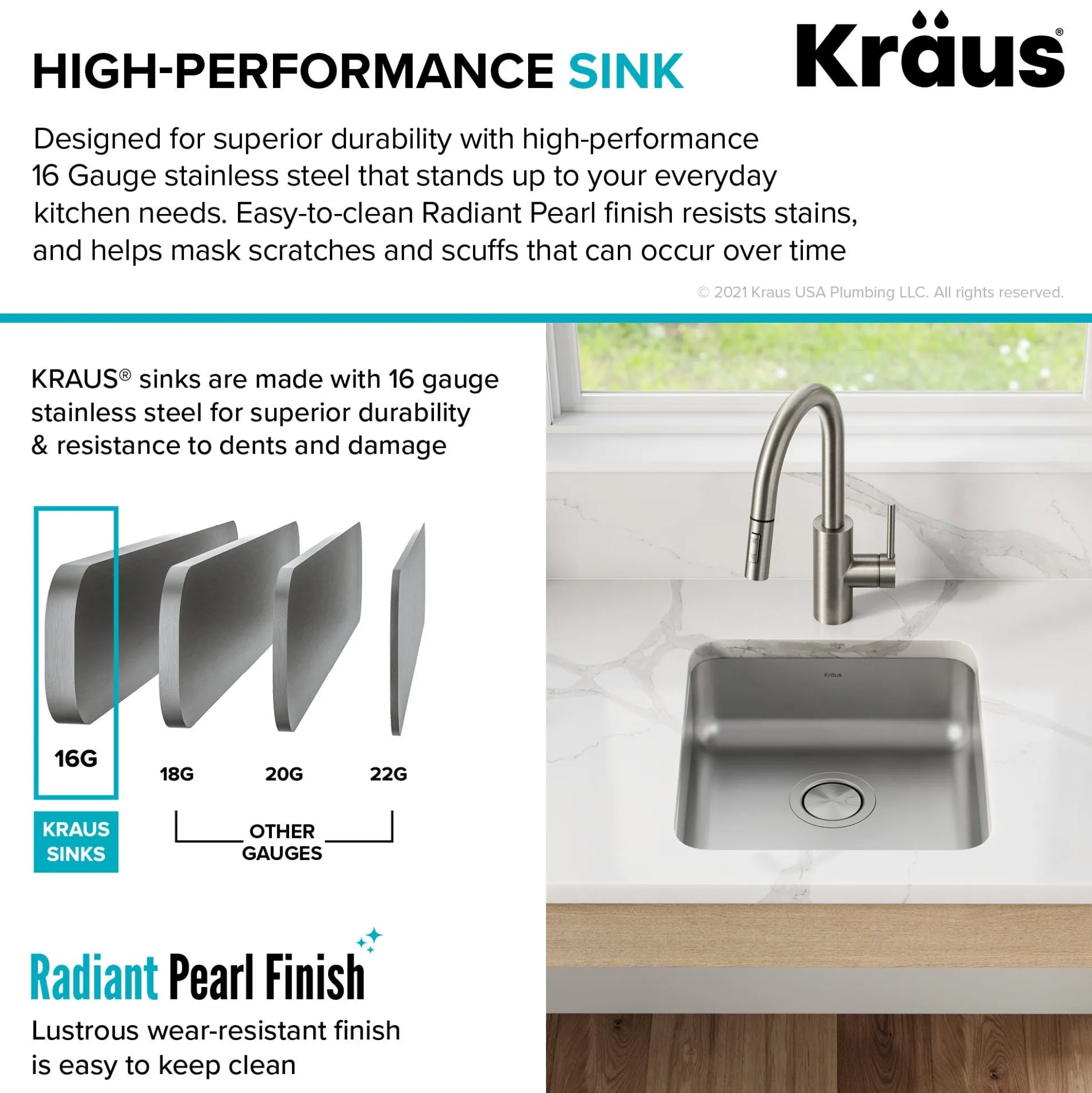 17" Undermount 16 Gauge Stainless Steel Single Bowl ADA Kitchen Sink