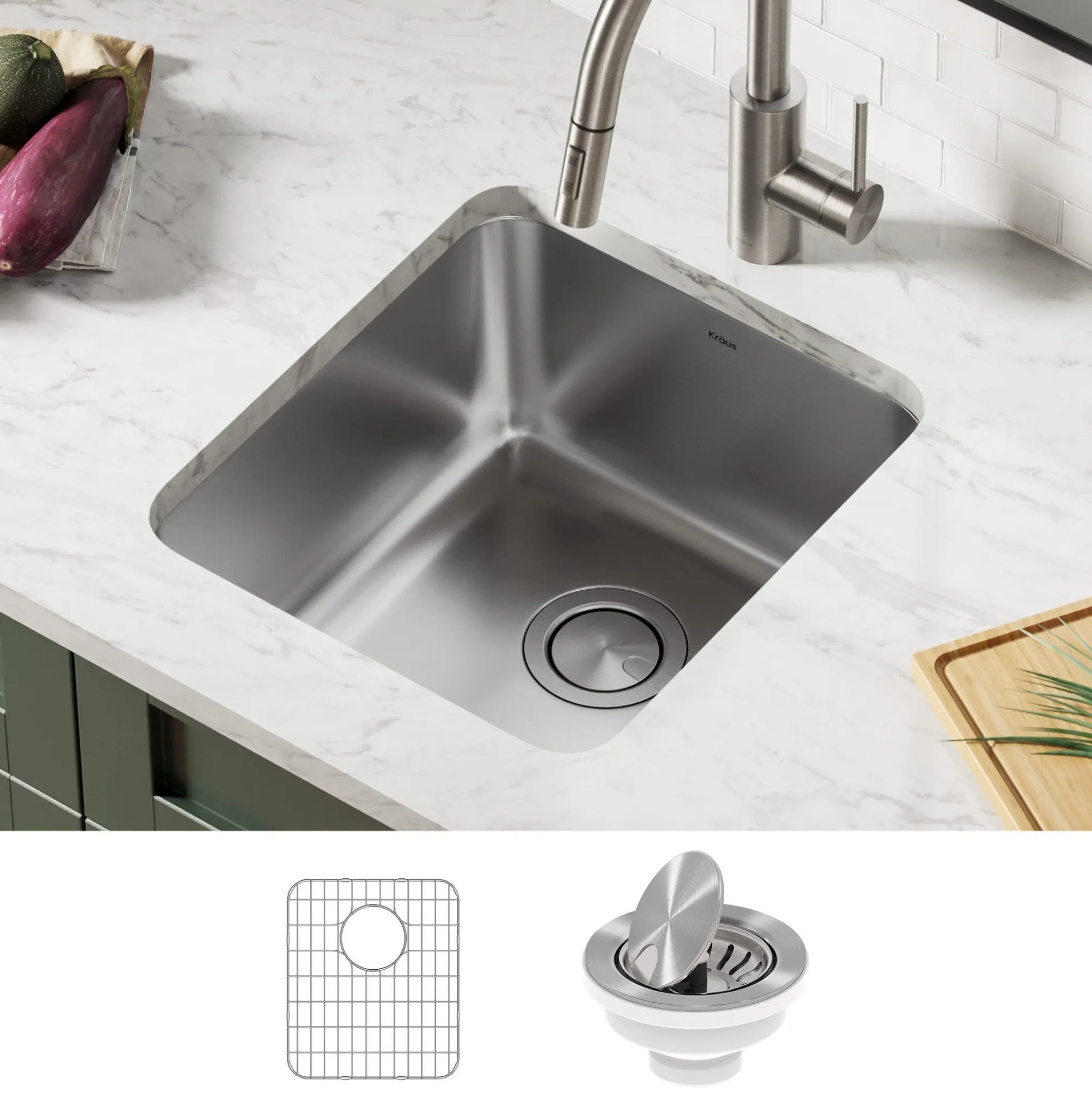17" Undermount 16 Gauge Stainless Steel Single Bowl Kitchen Sink