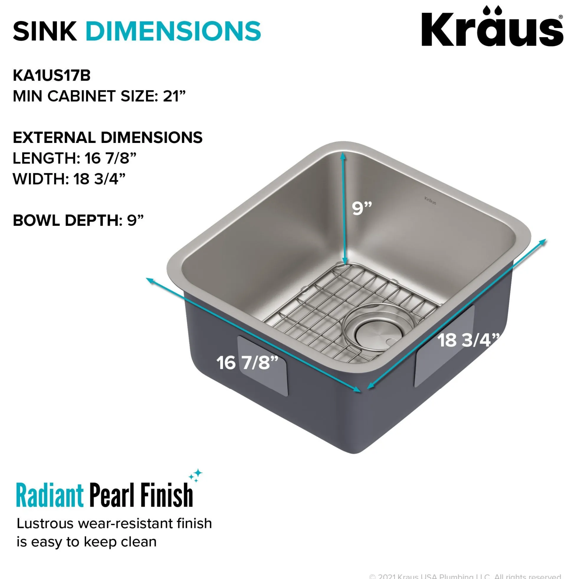 17" Undermount 16 Gauge Stainless Steel Single Bowl Kitchen Sink