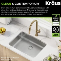 25" Undermount 16 Gauge Stainless Steel Single Bowl ADA Kitchen Sink