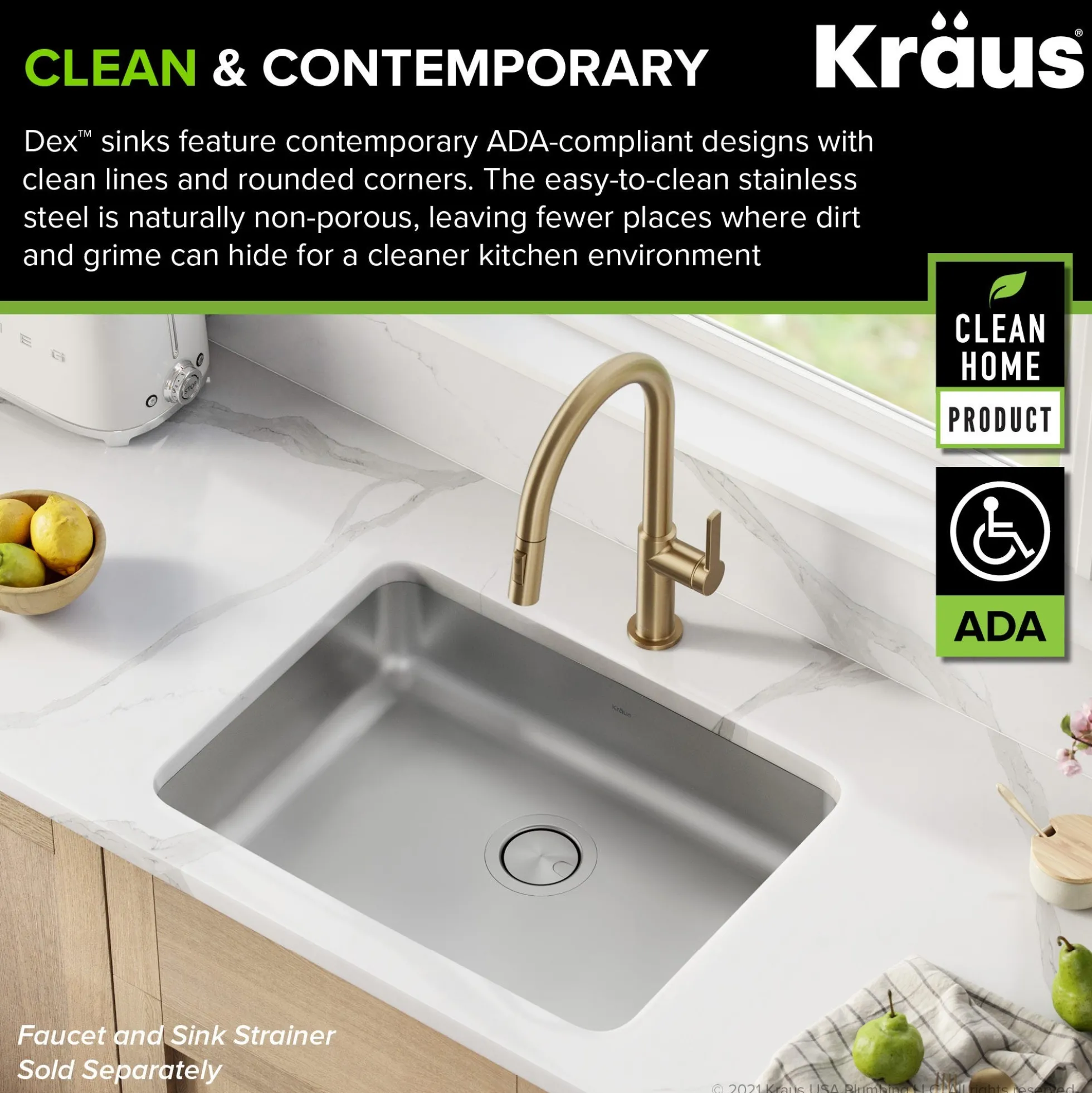 25" Undermount 16 Gauge Stainless Steel Single Bowl ADA Kitchen Sink