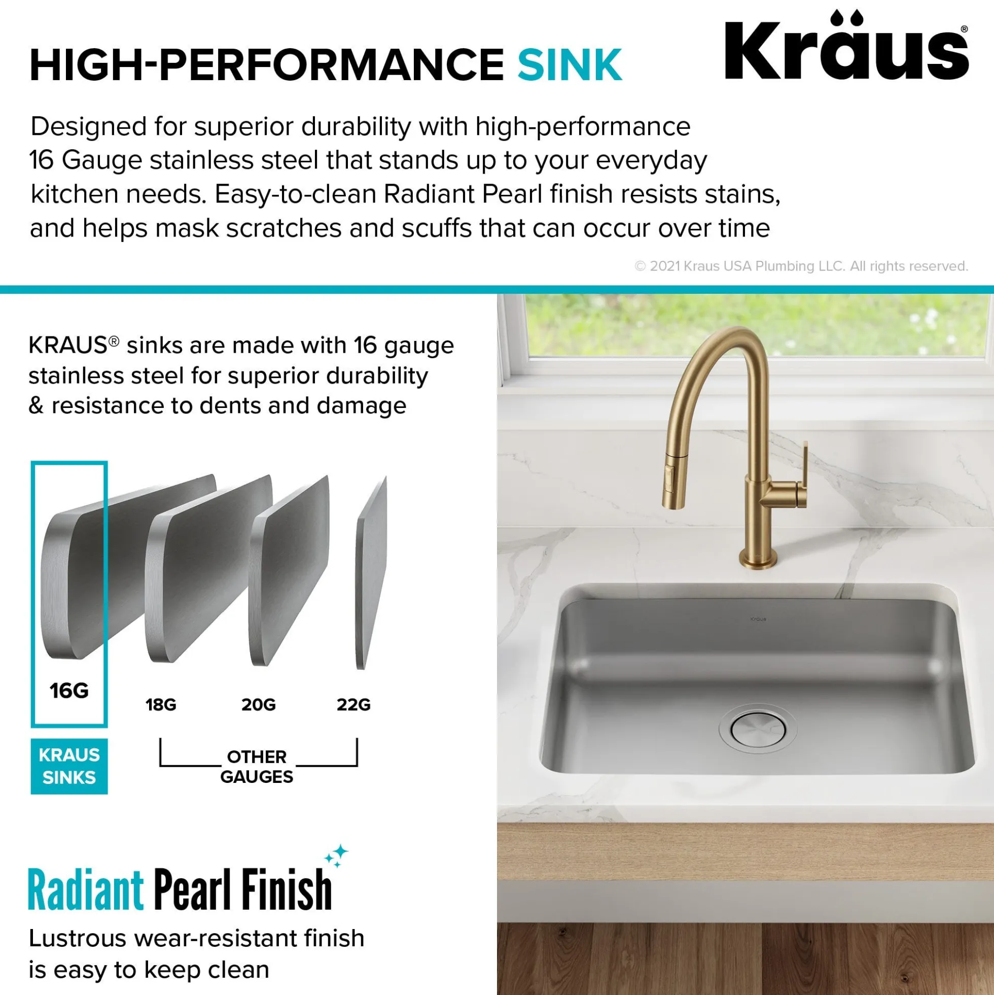 25" Undermount 16 Gauge Stainless Steel Single Bowl ADA Kitchen Sink
