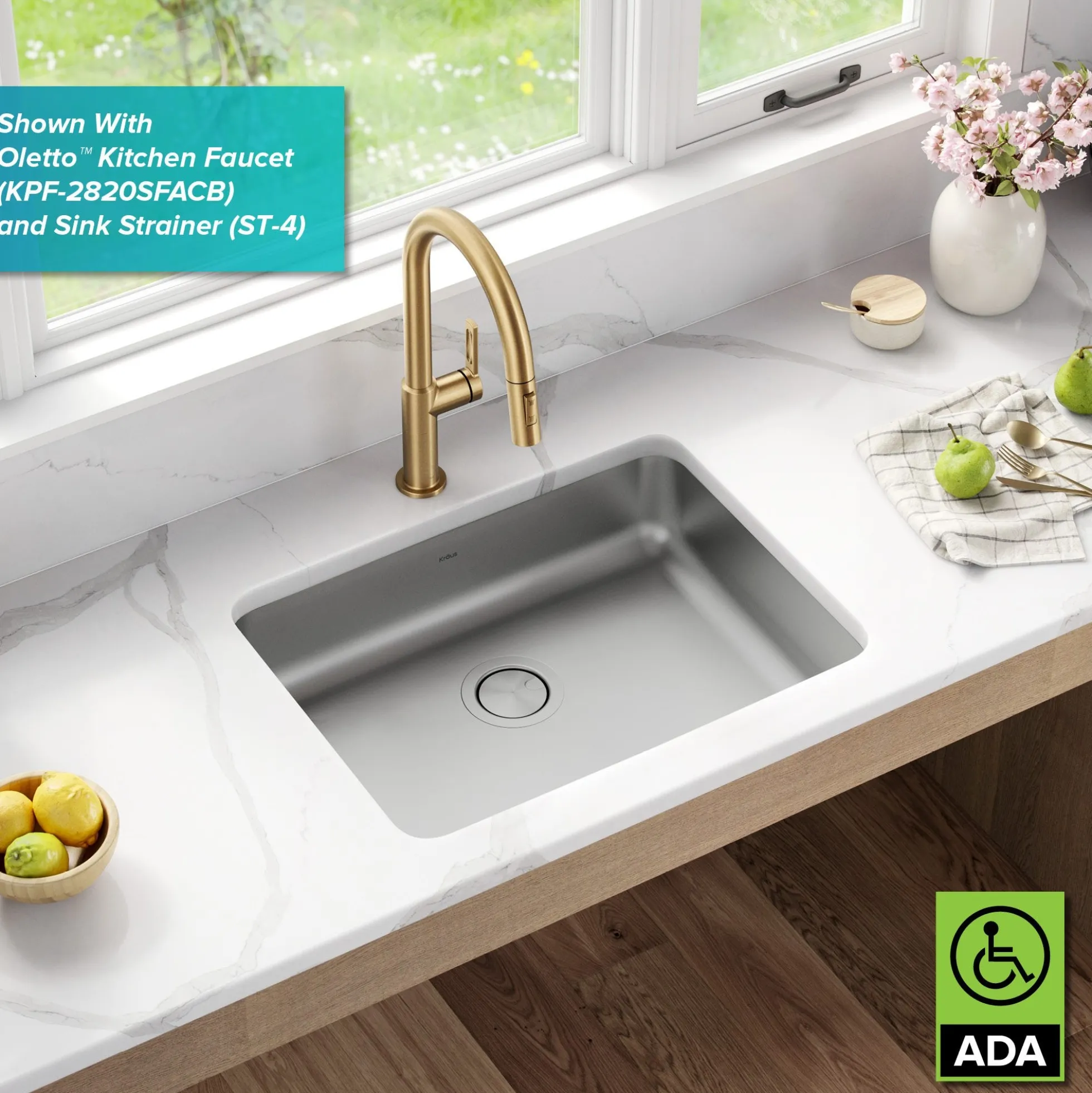 25" Undermount 16 Gauge Stainless Steel Single Bowl ADA Kitchen Sink