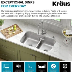 32” Undermount 18 Gauge Stainless Steel 50/50 Double Bowl Kitchen Sink (Builder Pack of 3)