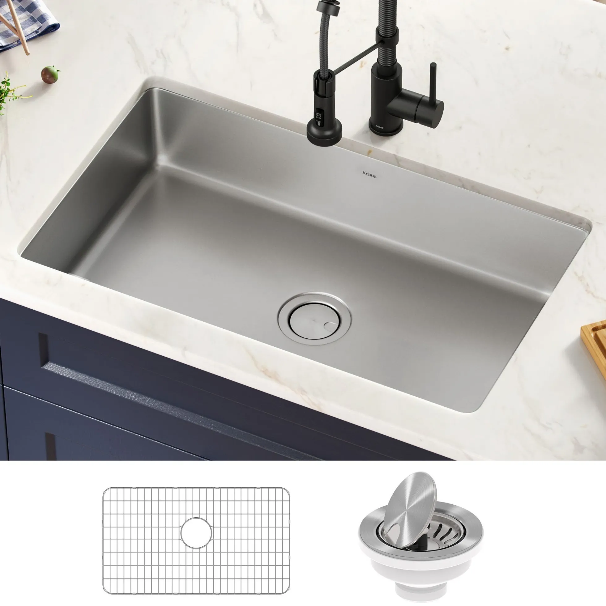 32" Undermount 16 Gauge Stainless Steel Single Bowl Kitchen Sink