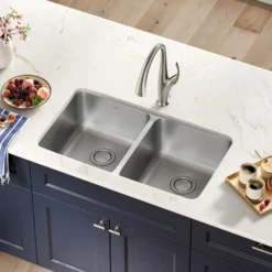 33" Undermount 16 Gauge Stainless Steel Double Bowl Kitchen Sink