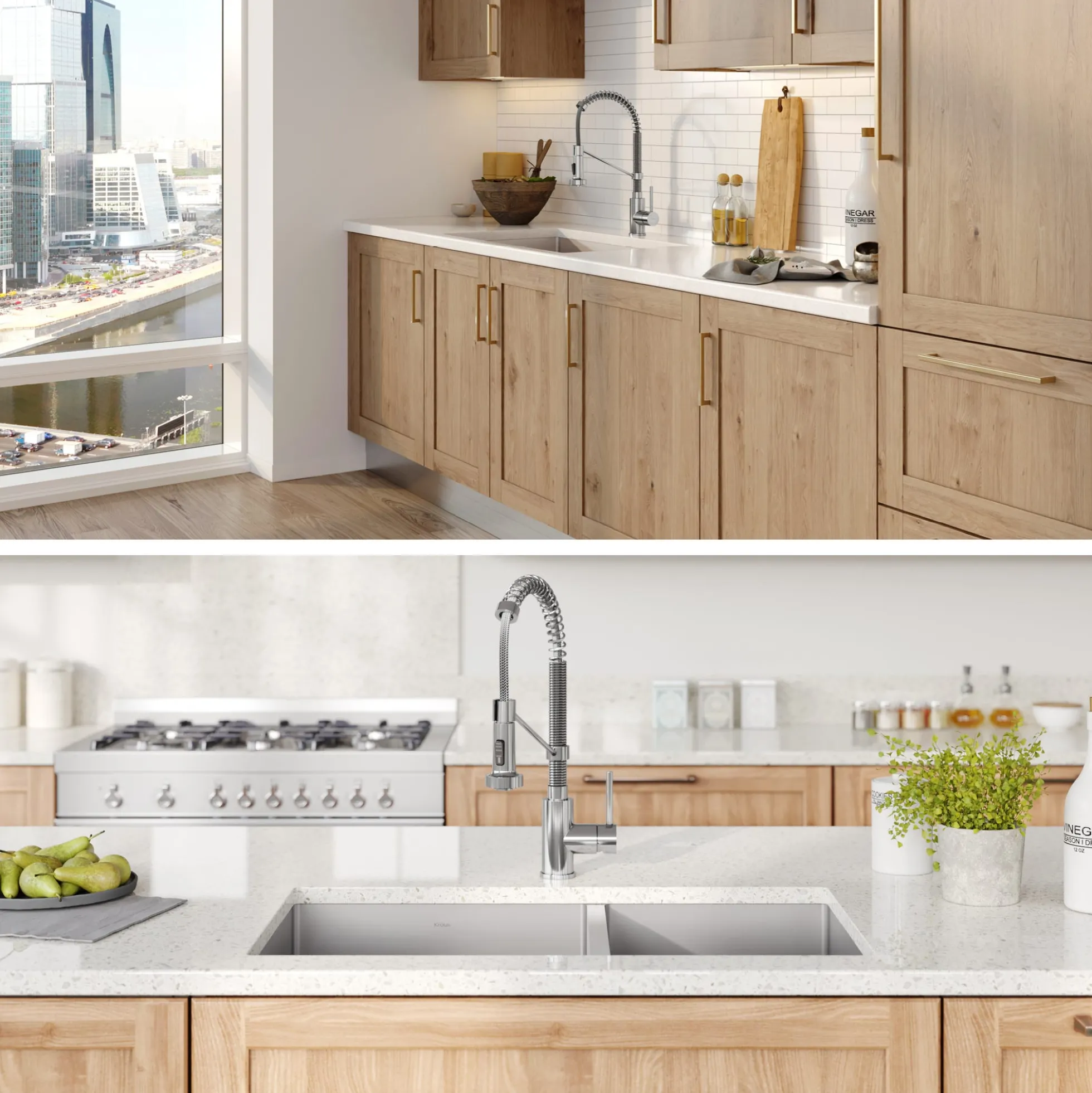 33" Undermount Kitchen Sink w/ Bolden Commercial Pull-Down Faucet and Soap Dispenser in Chrome